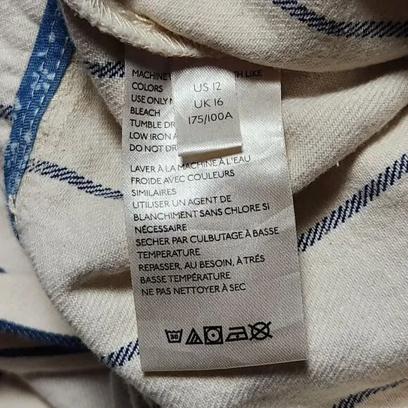 Anthropologie Womens 12 Heeda Ruffle Sleeve Striped Denim Jumpsuit Ivory Blue - Picture 5 of 9